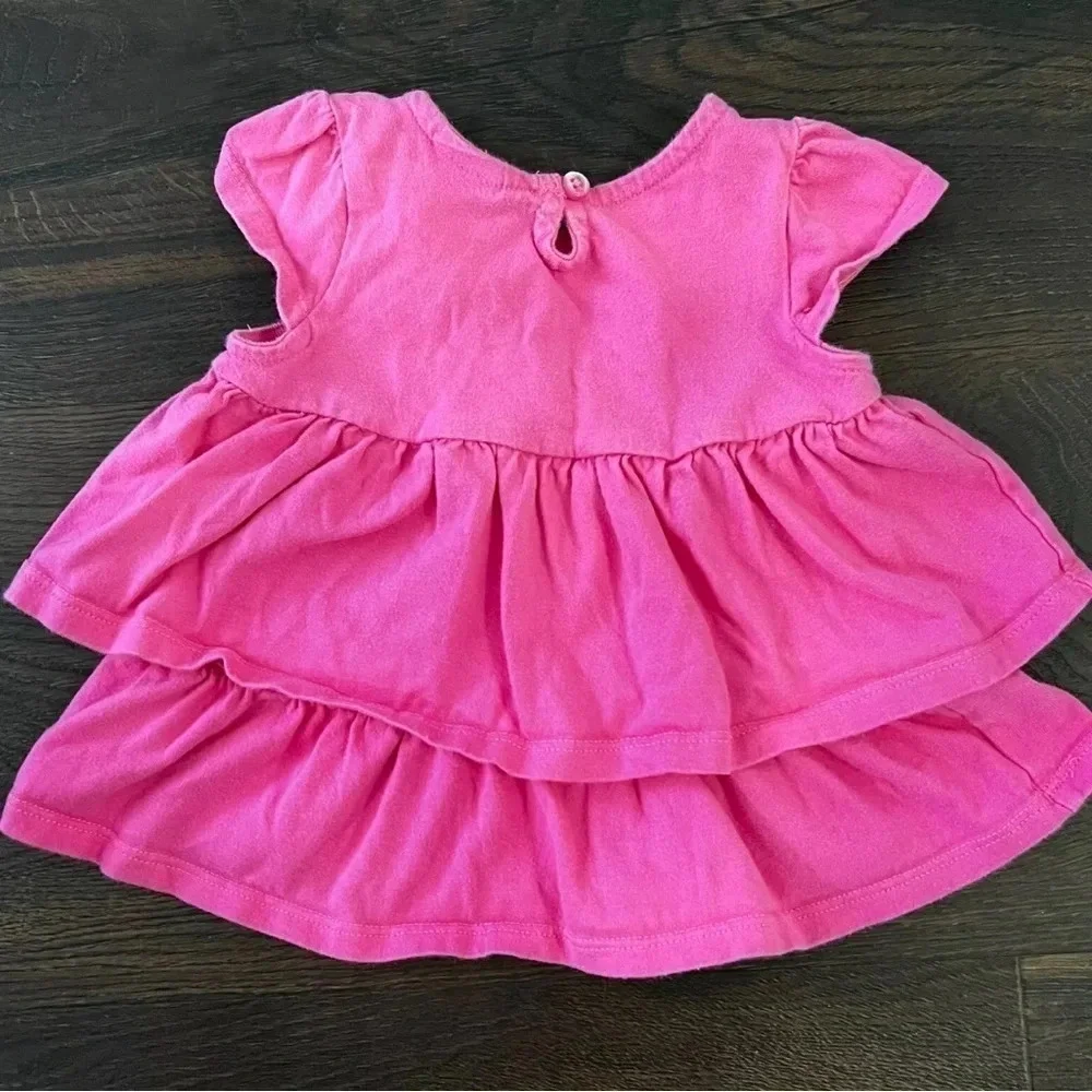Gymboree tiered ruffle pink top girls size 12-18 month shirt with navy white bow
